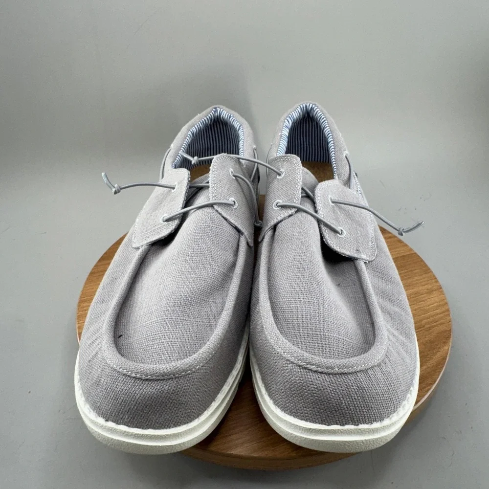 Bruno Marc Slip on Loafers 15 Grey Canvas Casual Minimalist Shoes Coastal Preppy